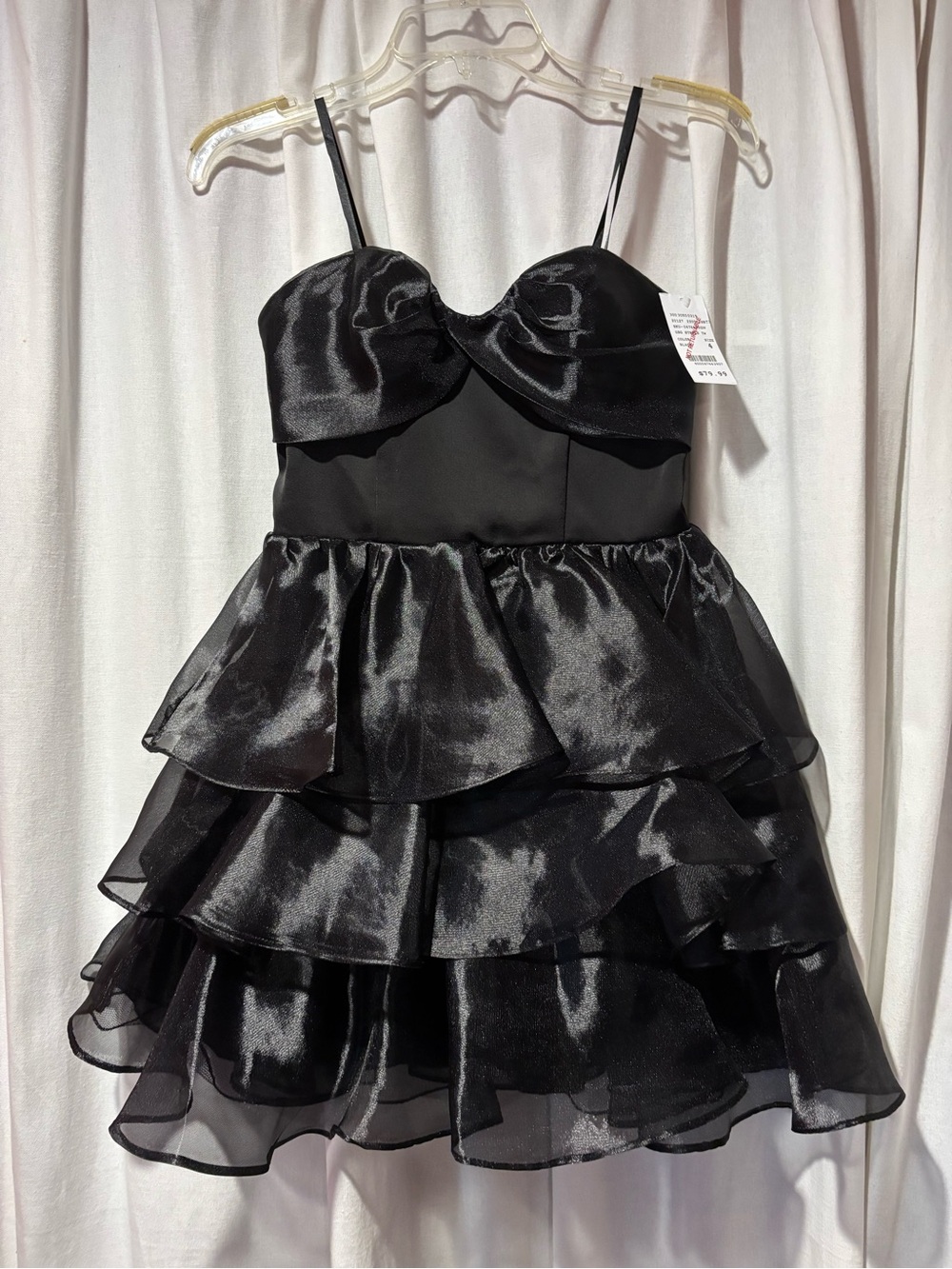 Camille Le Vie - Black Tiered Satin Party Dress - size 4